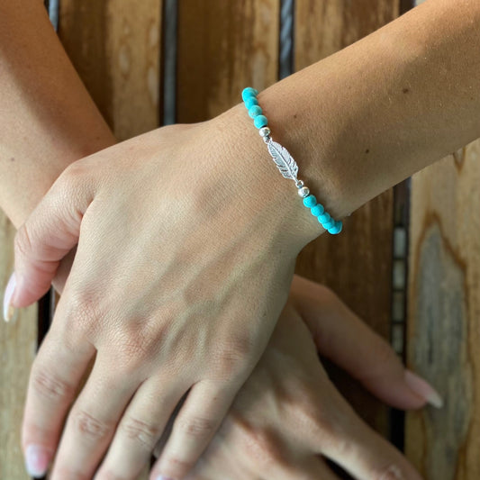 Terera Damen Armband mit türkis Steinen und Silber Feder von Balibay
