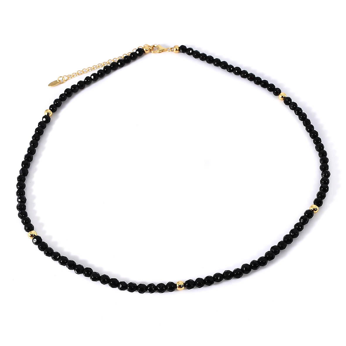 Damen Halskette mit geschliffenen Onyx Steinen und 925 Sterling Silber vergoldet. Die edle schwarze Frauen Halskette ist zeitlos und elegant.