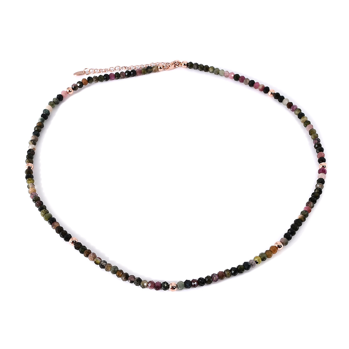 Damen Halskette mit geschliffenen Turmalin Steinen und 925 Sterling Silber rosé vergoldet