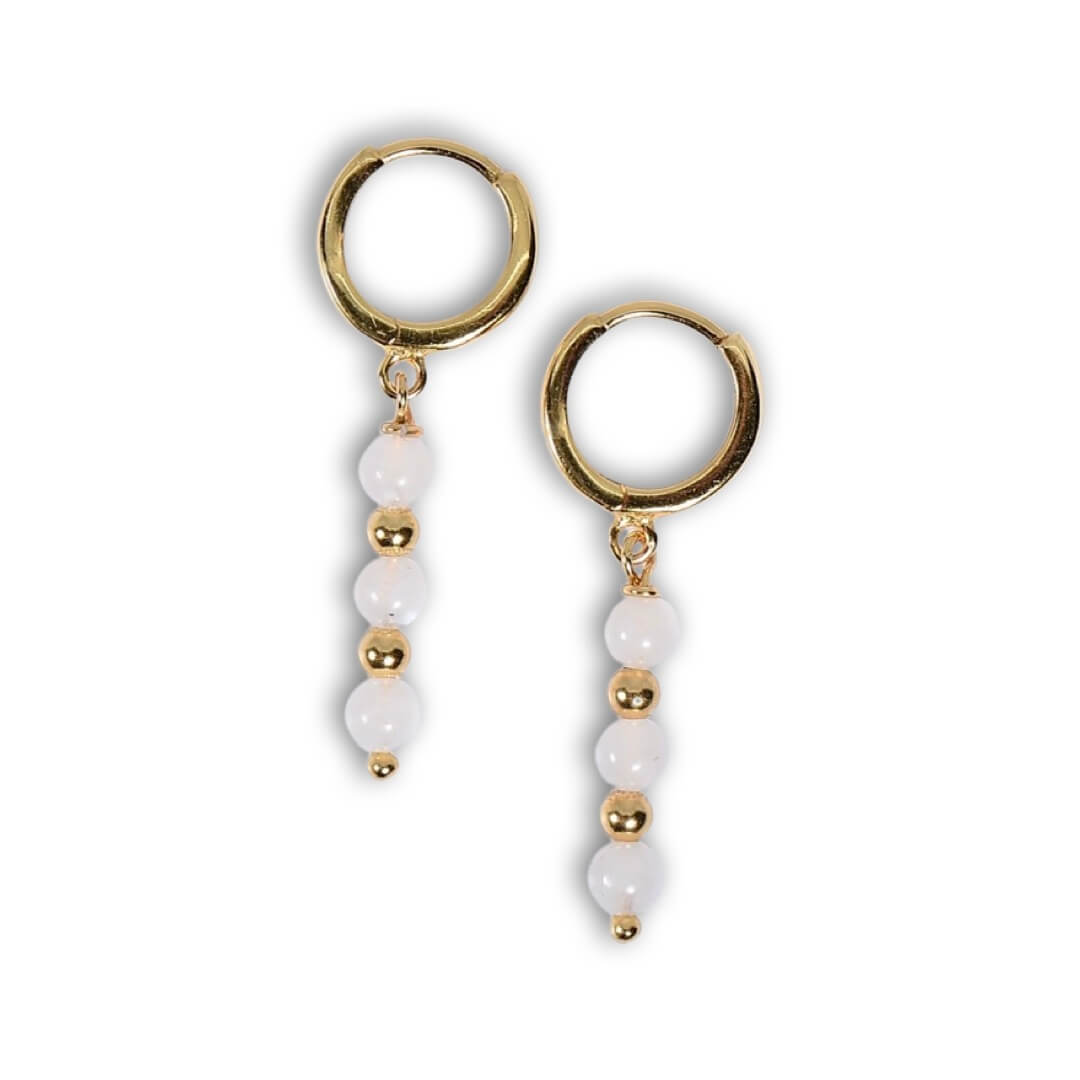 Damen Ohrringe mit Regenbogen Mondsteinen und 925 Sterling Silber vergoldet