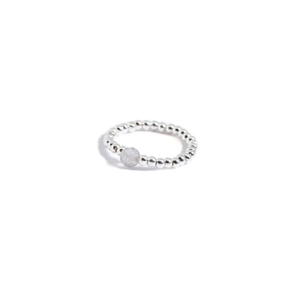 Damen Finger Ring mit geschliffenem Labradorit Stein und 925 Sterling Silber Perlen